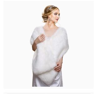 White faux fur shrug